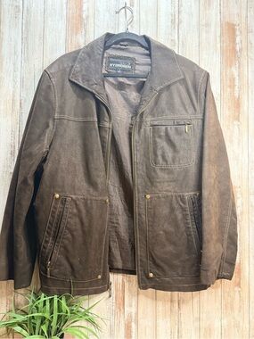 Hydrogen Brown Leather Bomber Jacket with Zip Front
